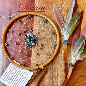 Custom 6 inch Dreamcatcher with up to 4 stones, deerskin or Vegan Options, optional Totem or Charms