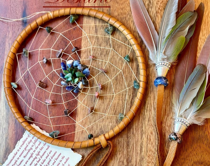 Custom 6 inch Dreamcatcher with up to 4 stones, deerskin or Vegan Options, optional Totem or Charms