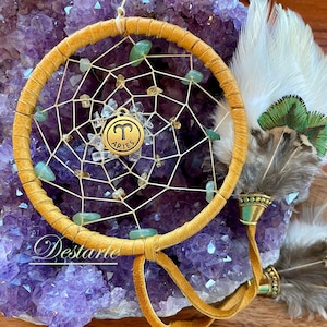 Aries 3" Astrology Dreamcatcher with Deerskin, Aventurine, Citrine, and Clear Quartz with Optional Aries Charm and Vegan Options