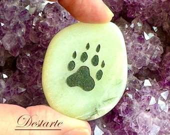 Wolf Paw Totem Stone: Engraved Worry Gemstone, Embossed Power Animal Pocket Altar