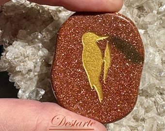 Woodpecker Totem Stone: Engraved Gemstone Power Animal, Embossed Worry Stone