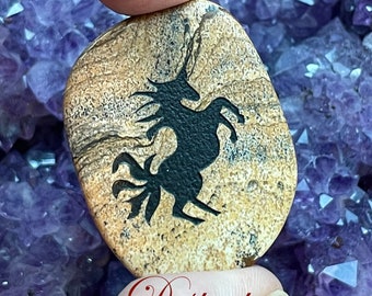 Unicorn Totem Stone: Engraved Worry Gemstone, Embossed Power Animal Pocket Altar