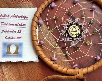 Libra Dreamcatcher (4 inch): Gemstones, Deerskin, Feathers-Astrology Gift