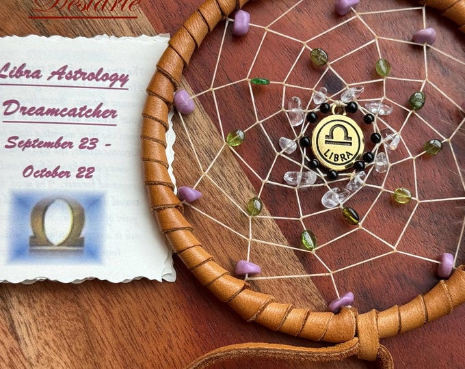 Libra Dreamcatcher (4 inch): Gemstones, Deerskin, Feathers-Astrology Gift