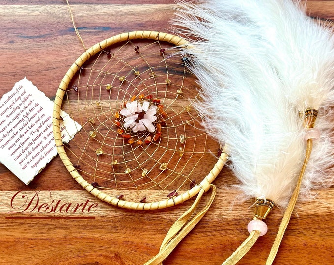 Custom 5 inch Dreamcatcher with up to 4 stones, deerskin or Vegan Options, optional Totem or Charms