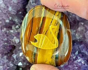 Swan Totem Stone: Engraved Gemstone Worry Stone, Gold Embossed Power Animal Pocket Altar