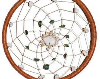 Gemini 5" Astrology Dreamcatcher with Deerskin, African Jade, Howlite and Quartz with Vegan Options and Optional Gemini Charm