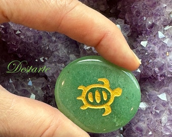 Turtle Totem Stone: Engraved Gemstone Power Animal Worry Stone
