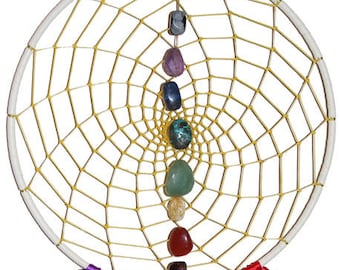 Rainbow Ribbon Chakra 9 inch Dreamcatcher, Rainbow Dreamcatcher with Chakra Stones, Chakra Dreamcatcher