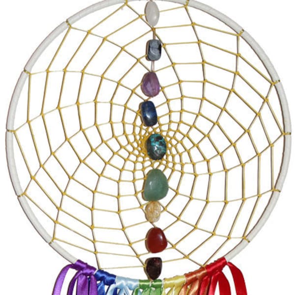 Rainbow Ribbon Chakra 9 inch Dreamcatcher, Rainbow Dreamcatcher with Chakra Stones, Chakra Dreamcatcher