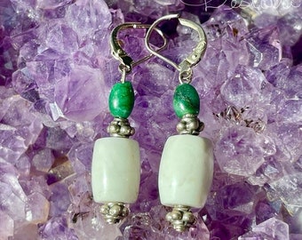 Gemini Astrology Earrings with African Jade, Howlite and Sterling Silver