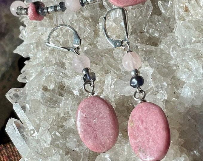Taurus Astrology Earrings with Sterling Silver, Rhodonite, Rose Quartz, and Iolite