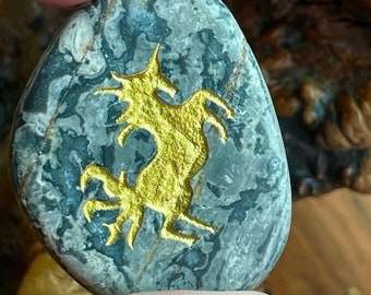 Unicorn Totem Stone: Engraved Gemstone Worry Stone, Embossed Power Animal Pocket Altar, Innocence
