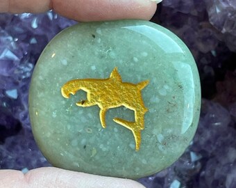 Shark Totem Stone: Engraved Crystal Worry Stone, Gold Embossed Power Animal Pocket Altar