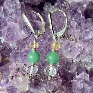 Aries Astrology Earrings with Citrine, Aventurine, Quartz and Sterling Silver