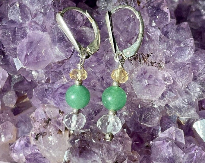 Aries Astrology Earrings with Citrine, Aventurine, Quartz and Sterling Silver