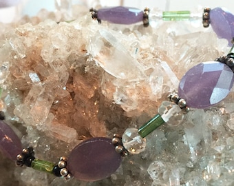 Libra Astrology Bracelet with Lepidolite, Green and Black Tourmaline, Quartz and Sterling Silver