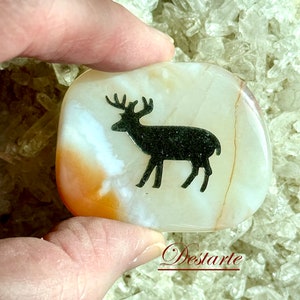 Deer Totem Stone: Engraved Gemstone Worry Stone, Embossed Power Animal Pocket Altar