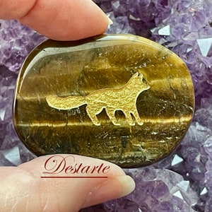 Fox Totem Stone: Engraved Worry Gemstone, Embossed Power Animal Pocket Altar