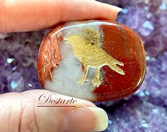 Raven Totem Stone: Engraved Gemstone Worry Stone, Embossed Power Animal Pocket Altar, Change