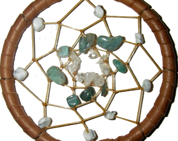 Gemini 4" Astrology Dreamcatcher with Saddle Deerskin, African Jade, Howlite & Clear Quartz with Optional Gold or Silver plated Gemini charm