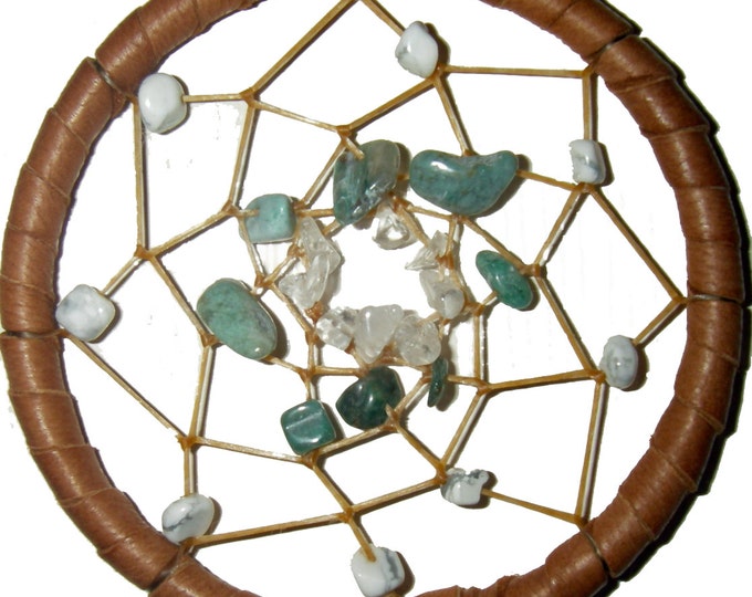 Gemini 3" Astrology Dreamcatcher with Saddle Deerskin, African Jade, Howlite & Clear Quartz with Optional Gold or Silver plated Gemini charm