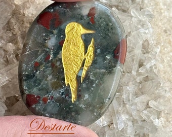 Woodpecker Totem Stone: Engraved Gemstone Worry Stone, Embossed Power Animal