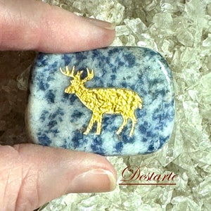 Deer Totem Stone: Engraved Worry Gemstone, Power Animal Pocket Altar