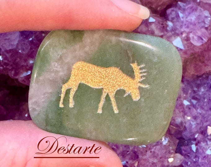 Moose Totem Stone: Engraved Gemstone Worry Stone, Embossed Power Animal Pocket Altar