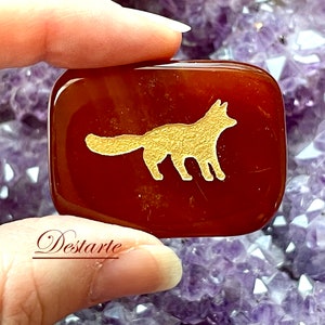 Fox Totem Stone: Engraved Gemstone Worry Stone