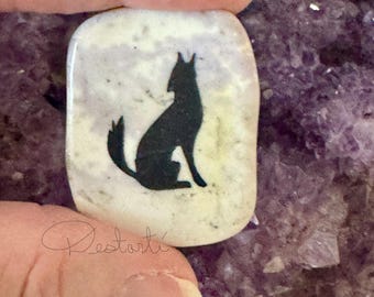 Coyote Totem Stone: Engraved Gemstone, Embossed Power Animal Worry Stone - Trickster