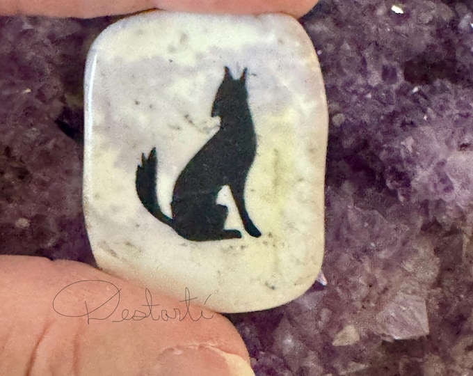 Coyote Totem Stone: Engraved Gemstone, Embossed Power Animal Worry Stone - Trickster