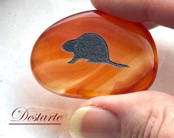 Beaver Totem Stones: Engraved Gemstone Worry Stones, Embossed Power Animal Pocket Altar