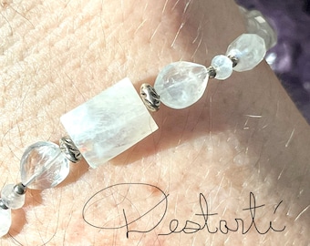 Mystic Moonstone 9th Chakra Bracelet with Sterling Silver and Rainbow Moonstone, Rainbow Moonstone Jewelry Set, Bridal Jewelry Set