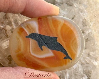 Dolphin Totem Stone: Engraved Worry Gemstone, Embossed Power Animal Pocket Altar