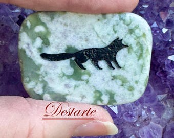 Fox Totem Stone: Engraved Gemstone Worry Stone, Pocket Altar