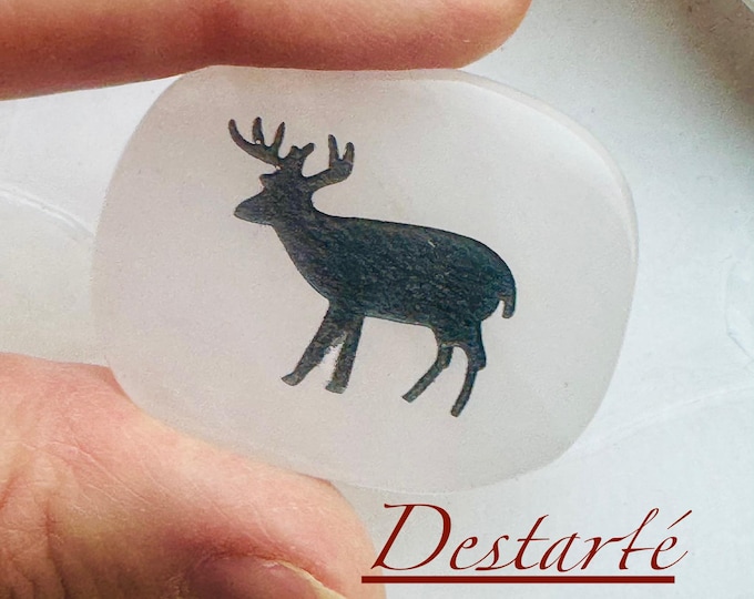 Deer Totem Stone: Engraved Gemstone Worry Stone, Embossed Power Animal Pocket Altar