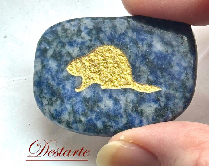 Beaver Totem Stones: Engraved Gemstone Worry Stones, Embossed Power Animal Pocket Altar