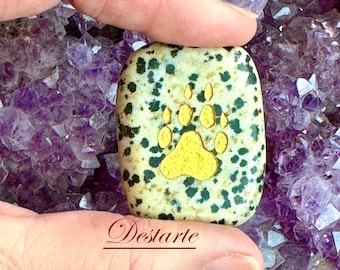 Wolf Paw Totem Stone: Engraved Worry Gemstone, Embossed Power Animal Pocket Altar