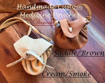 Handmade Deerskin Medicine Bag: Personalized Rustic Power Pouch with Custom Crystals, Power Animal, Beads