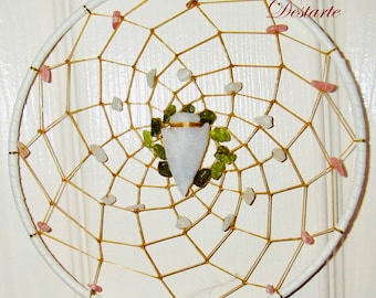 Scorpio 6 inch Astrology Dreamcatcher with Rhodochrosite, Peridot, and Rainbow Moonstone with Optional Scorpio Charm and Vegan Options