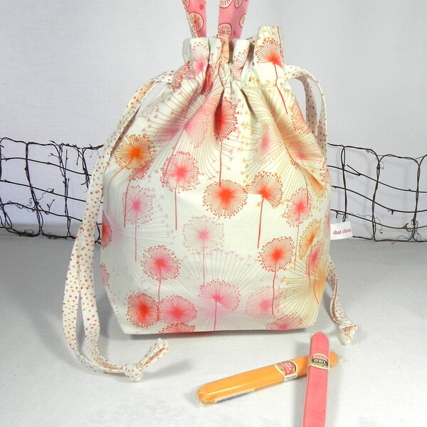 Knitting Bag: Pink & Orange Dandelions - A Pandora Poke