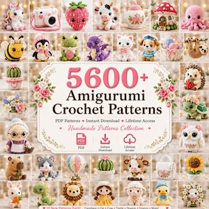 5600種類以上の編み物パターンを詰め込んだメガバンドル（PDFファイル5点）｜あみぐるみ、バッグ｜キーホルダー｜おばあちゃん｜即時ダウンロード｜初心者から上級者まで