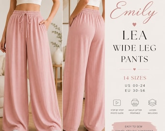 Low Waist Hose mit weitem Bein Schnittmuster | Krawatte Taille Passe Hose PDF | Damen Ausgestelltes Hose Schnittmuster | Einfache Nähanleitung Canva pdf