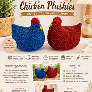 Chicken Crochet Amigurumi,Stuffed Plush Easy Cute Chicken Amigurumi crochet Animal Toy pattern Instant download,Toy pattern PDF