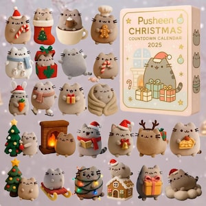 Pusheen Advent Calendar 2025, Cute Cat Ornament Set, Pusheen Holiday Countdown, 24 Adorable Mini Figurines, Kawaii Gift for Cat Lovers
