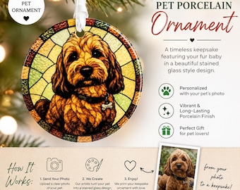 Custom Pet Porcelain Ornament | Personalized Dog & Cat Memorial Ornament | Stained Glass Style Christmas Ornament | Custom Pet Photo Gift