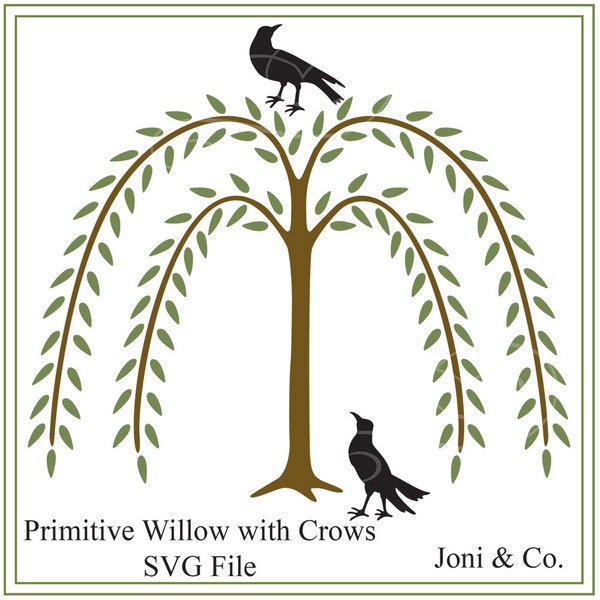 Willow with Crows Primitive SVG file download, Primitive SVG, glass block design, Early American barn quilt