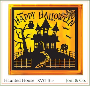 ハロウィン svg、お化け屋敷 svg、ハッピーハロウィン、svg ファイル、印刷可能、ガラスブロック、アイロン転写、ハロウィン ガラスブロック デザイン、SVG