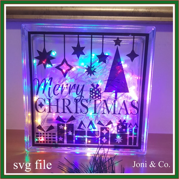 Glasblock SVG, Weihnachtsbaum svg. Glass Block SVG Plotterdatei, Glassteine, Vinyl Schneiden, Karten, Bügelbild, Weihnachten Basteln